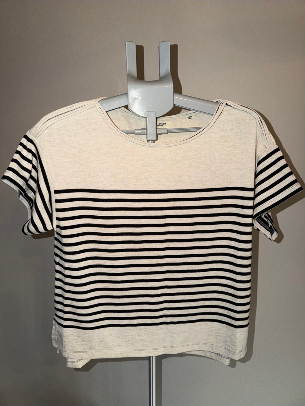 Max Studio Black & Cream Striped Oversized Short-Sleeve Top